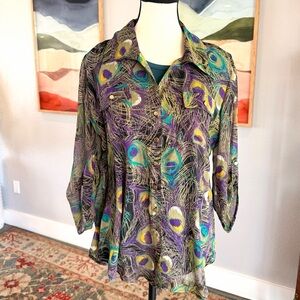 Sarah Michelle Colorful Peacock Feather Blouse
